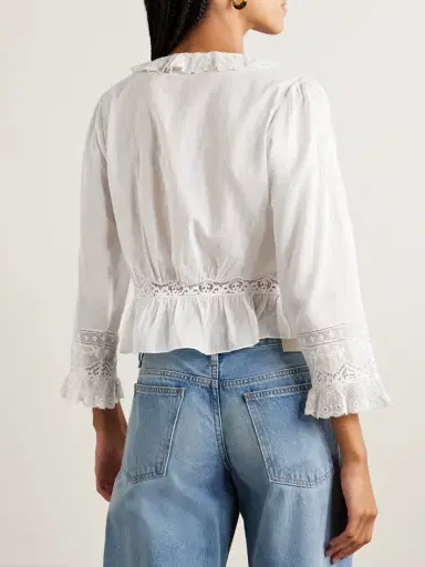 DÔEN Eldoris Lace-trimmed Pintucked Organic Cotton-voile Blouse | Thumbnail 3 DÔEN Eldoris Lace-trimmed Pintucked Organic Cotton-voile Blouse | Thumbnail 3
