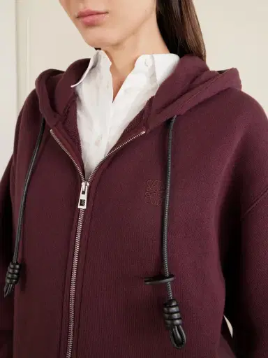 Loewe Flamenco Leather-trimmed Cotton-blend Jersey Hoodie | Thumbnail 4 Loewe Flamenco Leather-trimmed Cotton-blend Jersey Hoodie | Thumbnail 4
