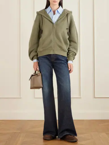 Loewe Flamenco Leather-trimmed Cotton-blend Jersey Hoodie | Thumbnail 2 Loewe Flamenco Leather-trimmed Cotton-blend Jersey Hoodie | Thumbnail 2
