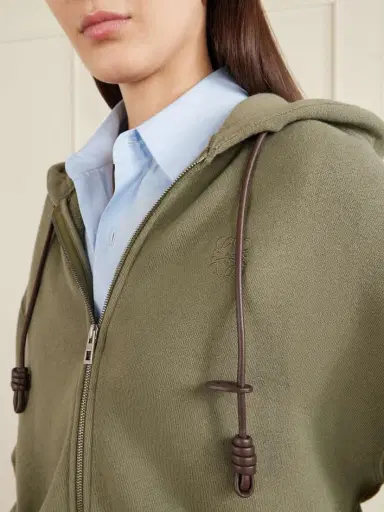 Loewe Flamenco Leather-trimmed Cotton-blend Jersey Hoodie | Thumbnail 4 Loewe Flamenco Leather-trimmed Cotton-blend Jersey Hoodie | Thumbnail 4