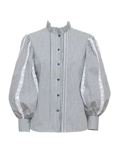 Loretta Caponi Anastasia Lace-Trimmed Cotton Blouse | Thumbnail 1 Loretta Caponi Anastasia Lace-Trimmed Cotton Blouse | Thumbnail 1