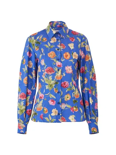 Carolina Herrera Women's Floral Stretch-Cotton Button-Front Shirt - Bluebell Multi - Size 16 | Thumbnail 1 Carolina Herrera Women's Floral Stretch-Cotton Button-Front Shirt - Bluebell Multi - Size 16 | Thumbnail 1