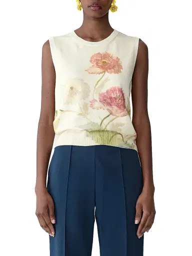 Carolina Herrera Women's Floral Silk-Cotton Tank - Almond Multi - Size Large | Thumbnail 3 Carolina Herrera Women's Floral Silk-Cotton Tank - Almond Multi - Size Large | Thumbnail 3