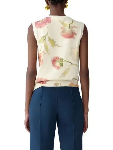 Carolina Herrera Women's Floral Silk-Cotton Tank - Almond Multi - Size Large | Thumbnail 4 Carolina Herrera Women's Floral Silk-Cotton Tank - Almond Multi - Size Large | Thumbnail 4