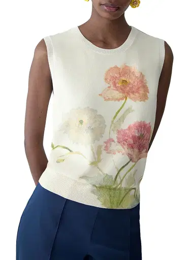 Carolina Herrera Women's Floral Silk-Cotton Tank - Almond Multi - Size Large | Thumbnail 5 Carolina Herrera Women's Floral Silk-Cotton Tank - Almond Multi - Size Large | Thumbnail 5