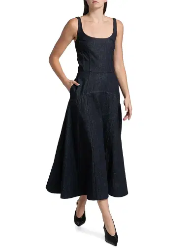 Adam Lippes Women's Veda Scoopneck Denim Midi-Dress - Indigo | Thumbnail 2 Adam Lippes Women's Veda Scoopneck Denim Midi-Dress - Indigo | Thumbnail 2