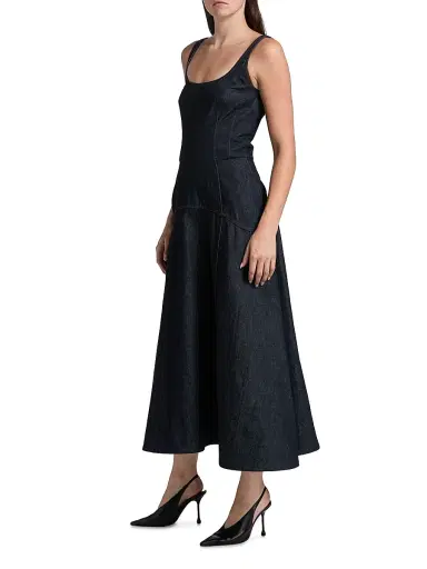 Adam Lippes Women's Veda Scoopneck Denim Midi-Dress - Indigo | Thumbnail 4 Adam Lippes Women's Veda Scoopneck Denim Midi-Dress - Indigo | Thumbnail 4