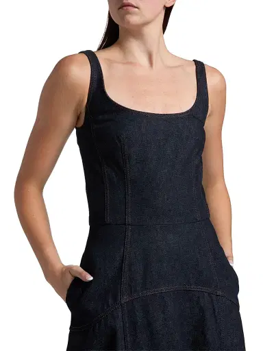 Adam Lippes Women's Veda Scoopneck Denim Midi-Dress - Indigo | Thumbnail 6 Adam Lippes Women's Veda Scoopneck Denim Midi-Dress - Indigo | Thumbnail 6