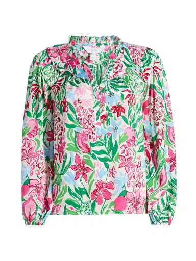 Lilly Pulitzer Women's Japhia Glowing Gardens Printed Long-Sleeve Blouse - Multi Glowing Gardens - Size XL | Thumbnail 1 Lilly Pulitzer Women's Japhia Glowing Gardens Printed Long-Sleeve Blouse - Multi Glowing Gardens - Size XL | Thumbnail 1