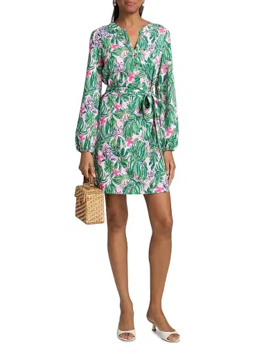 Lilly Pulitzer Women's Ensley Floral Tie-Waist Shirtdress - Conch Shell Pink - Size XL | Thumbnail 2 Lilly Pulitzer Women's Ensley Floral Tie-Waist Shirtdress - Conch Shell Pink - Size XL | Thumbnail 2