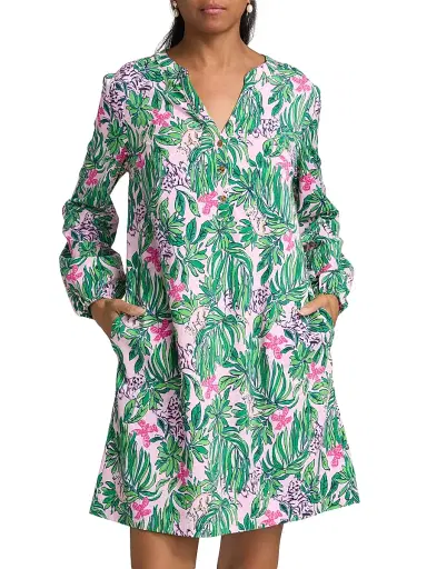 Lilly Pulitzer Women's Ensley Floral Tie-Waist Shirtdress - Conch Shell Pink - Size XL | Thumbnail 6 Lilly Pulitzer Women's Ensley Floral Tie-Waist Shirtdress - Conch Shell Pink - Size XL | Thumbnail 6