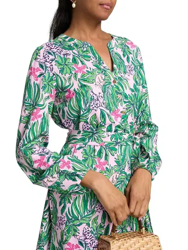 Lilly Pulitzer Women's Ensley Floral Tie-Waist Shirtdress - Conch Shell Pink - Size XL | Thumbnail 7 Lilly Pulitzer Women's Ensley Floral Tie-Waist Shirtdress - Conch Shell Pink - Size XL | Thumbnail 7