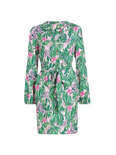 Lilly Pulitzer Women's Ensley Floral Tie-Waist Shirtdress - Conch Shell Pink - Size XL | Thumbnail 1 Lilly Pulitzer Women's Ensley Floral Tie-Waist Shirtdress - Conch Shell Pink - Size XL | Thumbnail 1