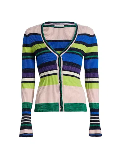 Ramy Brook Women's Emma Merino Wool Cardigan - Ultramarine Stripe | Thumbnail 1 Ramy Brook Women's Emma Merino Wool Cardigan - Ultramarine Stripe | Thumbnail 1