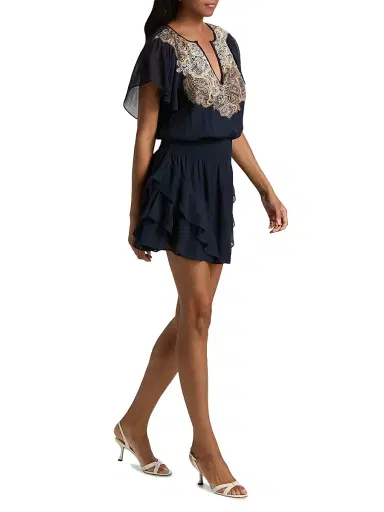 Ramy Brook Women's Ismeria Lace-Trimmed Silk Minidress - Navy | Thumbnail 2 Ramy Brook Women's Ismeria Lace-Trimmed Silk Minidress - Navy | Thumbnail 2