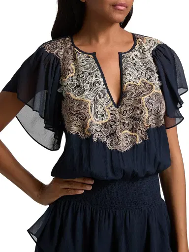 Ramy Brook Women's Ismeria Lace-Trimmed Silk Minidress - Navy | Thumbnail 6 Ramy Brook Women's Ismeria Lace-Trimmed Silk Minidress - Navy | Thumbnail 6