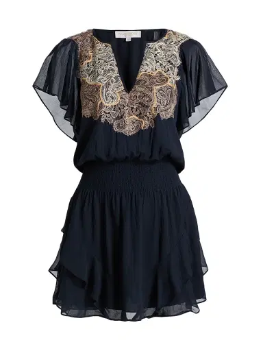 Ramy Brook Women's Ismeria Lace-Trimmed Silk Minidress - Navy | Thumbnail 1 Ramy Brook Women's Ismeria Lace-Trimmed Silk Minidress - Navy | Thumbnail 1