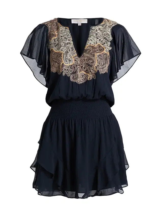Women's Ismeria Lace-Trimmed Silk Minidress - Navy Women's Ismeria Lace-Trimmed Silk Minidress - Navy