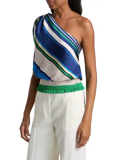 Ramy Brook Women's Delara Striped One-Shoulder Top - Ultramarine Stripe | Thumbnail 4 Ramy Brook Women's Delara Striped One-Shoulder Top - Ultramarine Stripe | Thumbnail 4
