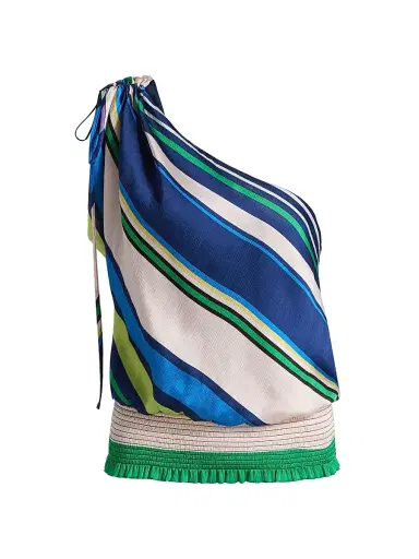 Ramy Brook Women's Delara Striped One-Shoulder Top - Ultramarine Stripe | Thumbnail 1 Ramy Brook Women's Delara Striped One-Shoulder Top - Ultramarine Stripe | Thumbnail 1