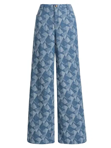 Ramy Brook Women's Leo Geometric Wide-Leg Jeans - Geo Denim | Thumbnail 1 Ramy Brook Women's Leo Geometric Wide-Leg Jeans - Geo Denim | Thumbnail 1