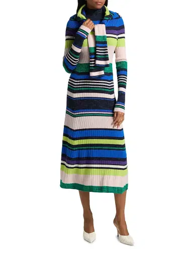Ramy Brook Women's Monaco Striped Rib-Knit Midi-Dress - Ultramarine Stripe | Thumbnail 2 Ramy Brook Women's Monaco Striped Rib-Knit Midi-Dress - Ultramarine Stripe | Thumbnail 2