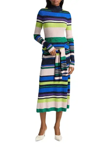 Ramy Brook Women's Monaco Striped Rib-Knit Midi-Dress - Ultramarine Stripe | Thumbnail 3 Ramy Brook Women's Monaco Striped Rib-Knit Midi-Dress - Ultramarine Stripe | Thumbnail 3
