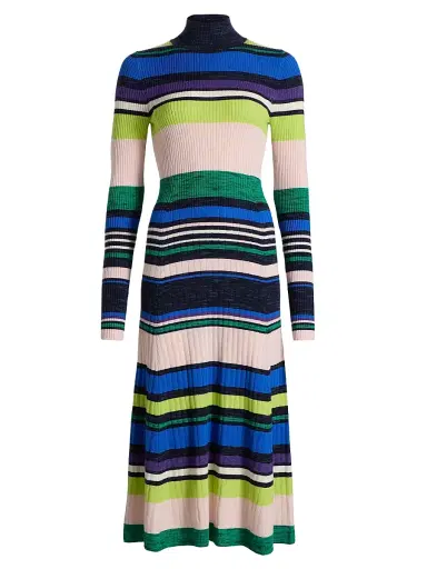 Ramy Brook Women's Monaco Striped Rib-Knit Midi-Dress - Ultramarine Stripe | Thumbnail 1 Ramy Brook Women's Monaco Striped Rib-Knit Midi-Dress - Ultramarine Stripe | Thumbnail 1