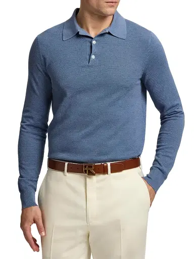 Ralph Lauren Purple Label Men's Polo-Collar Silk-Cotton Sweater - Soft Blue | Thumbnail 3 Ralph Lauren Purple Label Men's Polo-Collar Silk-Cotton Sweater - Soft Blue | Thumbnail 3