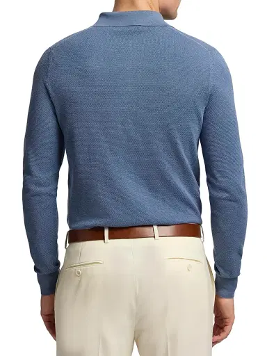 Ralph Lauren Purple Label Men's Polo-Collar Silk-Cotton Sweater - Soft Blue | Thumbnail 5 Ralph Lauren Purple Label Men's Polo-Collar Silk-Cotton Sweater - Soft Blue | Thumbnail 5