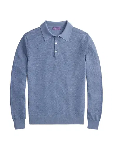 Ralph Lauren Purple Label Men's Polo-Collar Silk-Cotton Sweater - Soft Blue | Thumbnail 1 Ralph Lauren Purple Label Men's Polo-Collar Silk-Cotton Sweater - Soft Blue | Thumbnail 1