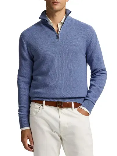 Ralph Lauren Purple Label Men's Piqué-Knit Wool Quarter-Zip Sweater - Soft Blue - Size XXL | Thumbnail 3 Ralph Lauren Purple Label Men's Piqué-Knit Wool Quarter-Zip Sweater - Soft Blue - Size XXL | Thumbnail 3