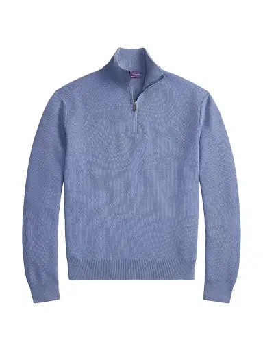 Ralph Lauren Purple Label Men's Piqué-Knit Wool Quarter-Zip Sweater - Soft Blue - Size XXL | Thumbnail 1 Ralph Lauren Purple Label Men's Piqué-Knit Wool Quarter-Zip Sweater - Soft Blue - Size XXL | Thumbnail 1