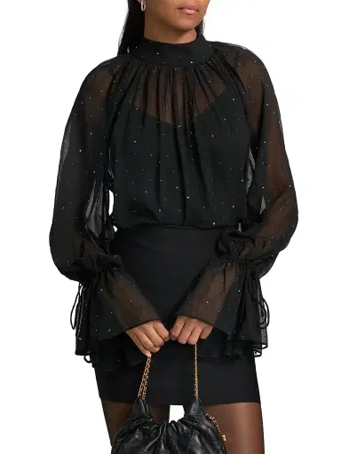 Staud Women's Roux Embellished Chiffon Top - Black | Thumbnail 3 Staud Women's Roux Embellished Chiffon Top - Black | Thumbnail 3