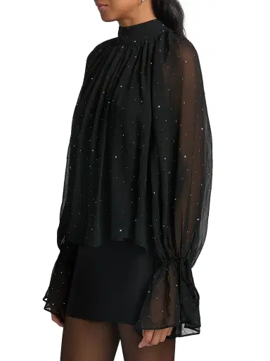 Staud Women's Roux Embellished Chiffon Top - Black | Thumbnail 4 Staud Women's Roux Embellished Chiffon Top - Black | Thumbnail 4