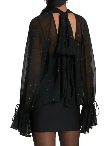 Staud Women's Roux Embellished Chiffon Top - Black | Thumbnail 5 Staud Women's Roux Embellished Chiffon Top - Black | Thumbnail 5