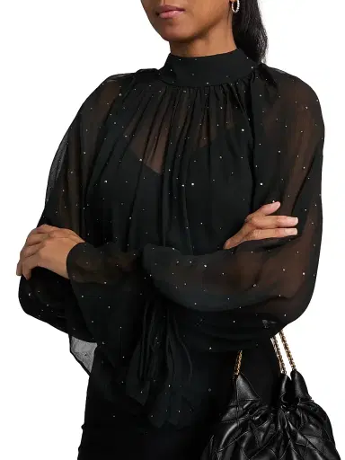 Staud Women's Roux Embellished Chiffon Top - Black | Thumbnail 6 Staud Women's Roux Embellished Chiffon Top - Black | Thumbnail 6