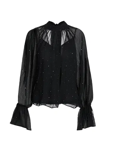 Staud Women's Roux Embellished Chiffon Top - Black | Thumbnail 1 Staud Women's Roux Embellished Chiffon Top - Black | Thumbnail 1