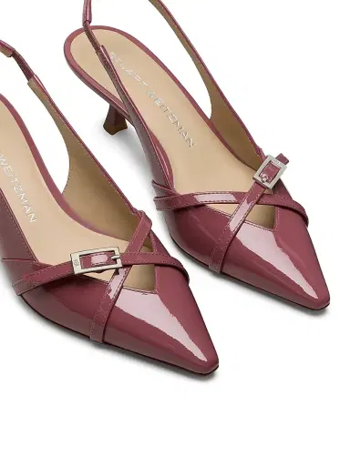Stuart Weitzman Women's Georgie 50MM Patent Leather Slingback Pumps - Dusty Berry | Thumbnail 3 Stuart Weitzman Women's Georgie 50MM Patent Leather Slingback Pumps - Dusty Berry | Thumbnail 3