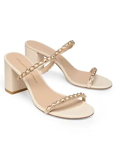 Stuart Weitzman Women's Soluxe 75MM Chain-Strap Leather Sandals - Linen | Thumbnail 2 Stuart Weitzman Women's Soluxe 75MM Chain-Strap Leather Sandals - Linen | Thumbnail 2