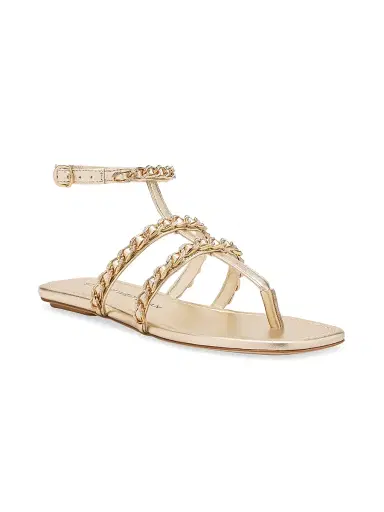 Stuart Weitzman Women's Chain-Strap Metallic Leather Sandals - Platino | Thumbnail 2 Stuart Weitzman Women's Chain-Strap Metallic Leather Sandals - Platino | Thumbnail 2