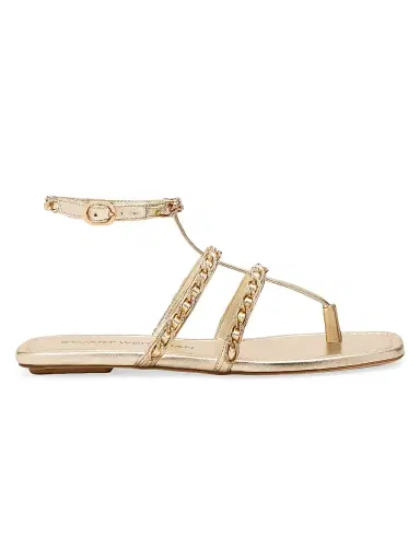 Stuart Weitzman Women's Chain-Strap Metallic Leather Sandals - Platino | Thumbnail 1 Stuart Weitzman Women's Chain-Strap Metallic Leather Sandals - Platino | Thumbnail 1