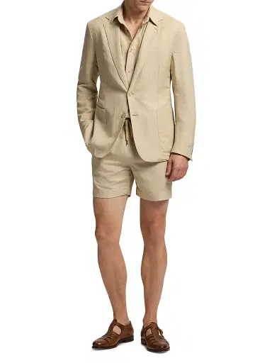 Ralph Lauren Purple Label Men's Silk-Linen Drawstring Shorts - Champagne 42 | Thumbnail 2 Ralph Lauren Purple Label Men's Silk-Linen Drawstring Shorts - Champagne 42 | Thumbnail 2