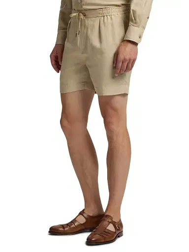 Ralph Lauren Purple Label Men's Silk-Linen Drawstring Shorts - Champagne 42 | Thumbnail 4 Ralph Lauren Purple Label Men's Silk-Linen Drawstring Shorts - Champagne 42 | Thumbnail 4