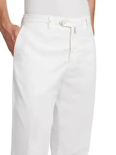 Kiton Men's Stretch-Cotton Flat-Front Trousers - White - Size 40 | Thumbnail 6 Kiton Men's Stretch-Cotton Flat-Front Trousers - White - Size 40 | Thumbnail 6