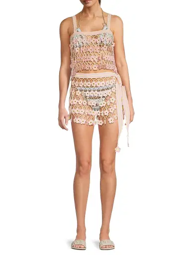 My Beachy Side Women's Fleur Hand-Crocheted Cover-Up Miniskirt - Baby Pink | Thumbnail 2 My Beachy Side Women's Fleur Hand-Crocheted Cover-Up Miniskirt - Baby Pink | Thumbnail 2