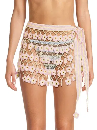 My Beachy Side Women's Fleur Hand-Crocheted Cover-Up Miniskirt - Baby Pink | Thumbnail 3 My Beachy Side Women's Fleur Hand-Crocheted Cover-Up Miniskirt - Baby Pink | Thumbnail 3