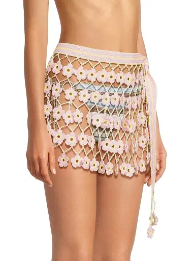 My Beachy Side Women's Fleur Hand-Crocheted Cover-Up Miniskirt - Baby Pink | Thumbnail 4 My Beachy Side Women's Fleur Hand-Crocheted Cover-Up Miniskirt - Baby Pink | Thumbnail 4