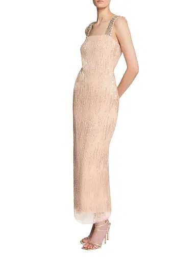 Halston Women's Eila Embellished Tulle Square-Neck Midi-Dress - Quartz - Size 14 | Thumbnail 3 Halston Women's Eila Embellished Tulle Square-Neck Midi-Dress - Quartz - Size 14 | Thumbnail 3