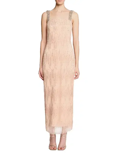 Halston Women's Eila Embellished Tulle Square-Neck Midi-Dress - Quartz - Size 14 | Thumbnail 1 Halston Women's Eila Embellished Tulle Square-Neck Midi-Dress - Quartz - Size 14 | Thumbnail 1